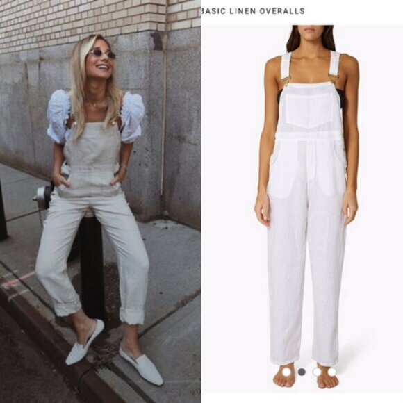WeWoreWhat Basic Overalls Jumpsuit Off White Linen Classic Blogger Favourite - Picture 1 of 10